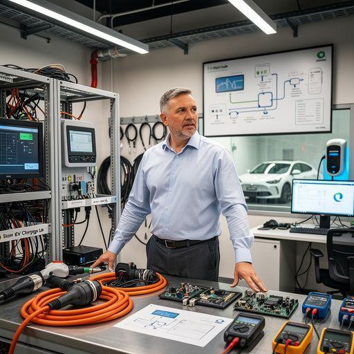 Nachhaltige Energie: Windkraftanlagen in der Nähe einer Ladestation