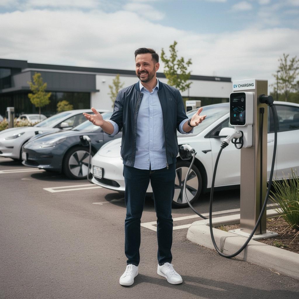 Schnellladung eines Elektrofahrzeugs während einer Pause an der Autobahn