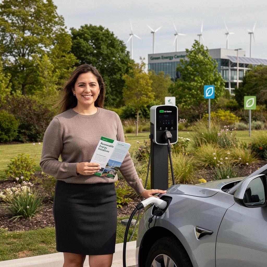 Fahrzeug mit grünem Ladeanschluss, das an einer umweltfreundlichen Ladestation aufgeladen wird